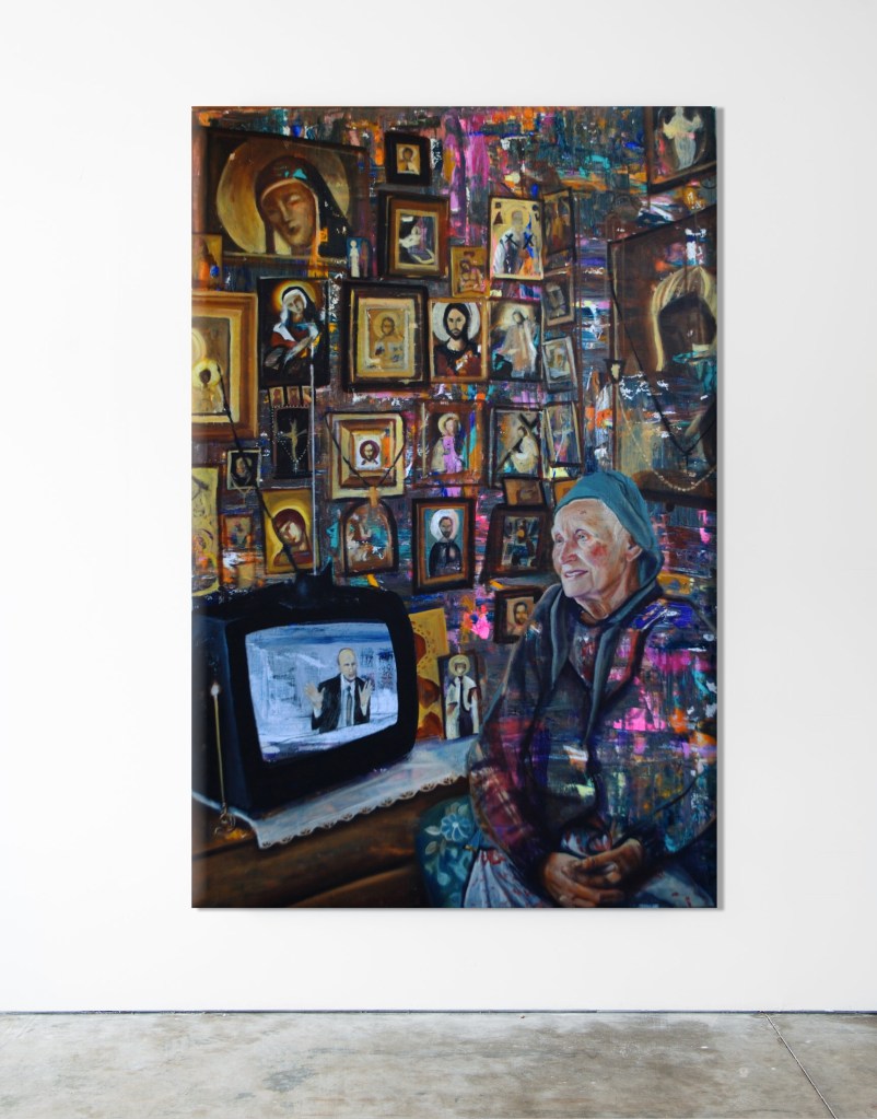 Vera (Blind faith), acrylic & oil on linen, 146 x 97cm, 2022